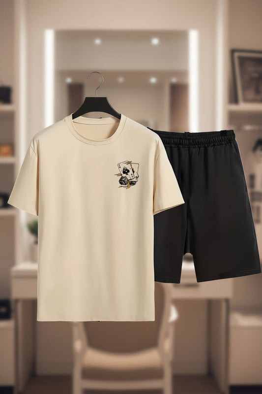 Herr Lounge-Set med Tryck – T-shirt och Shorts för Avslappnad Sommarstil