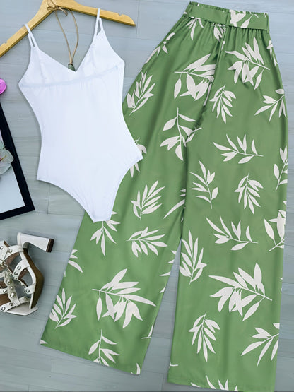 Dam Elegant Vida Byxbyxor med Växtmönster – Perfekta för Vår och Sommar