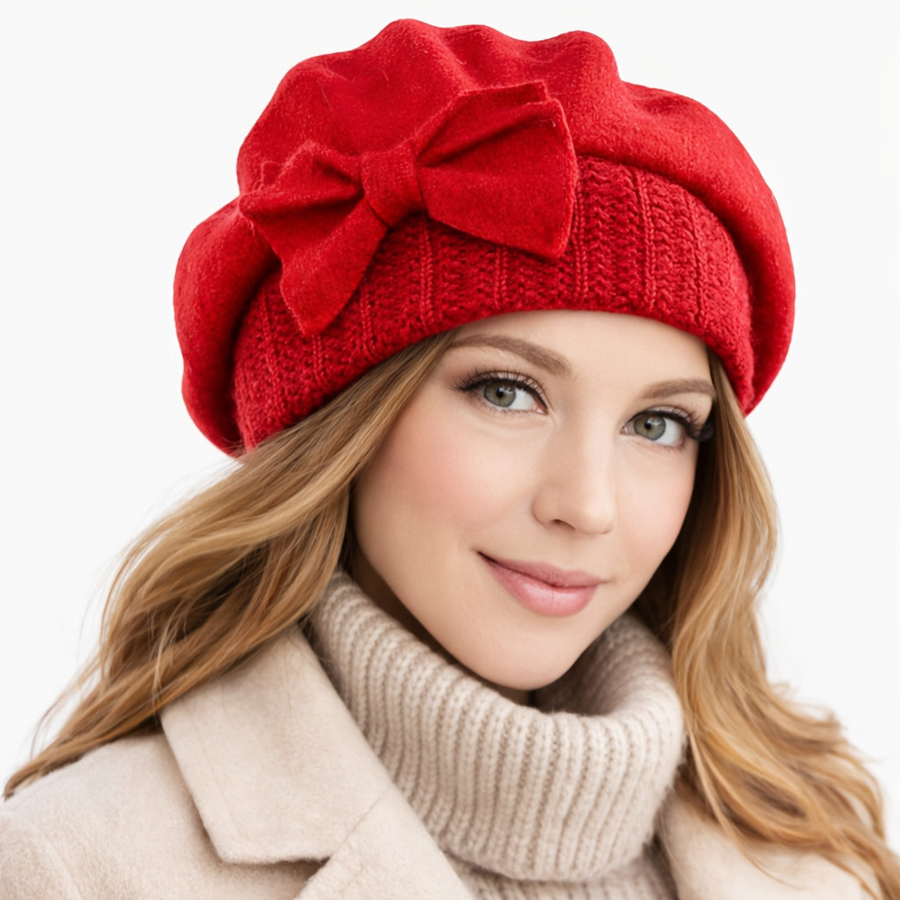 Women's Bow Accent Beret Hat