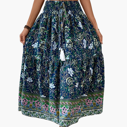 Dam Kjol Boho Lång Blommig Elegant Sommarmode Fickor