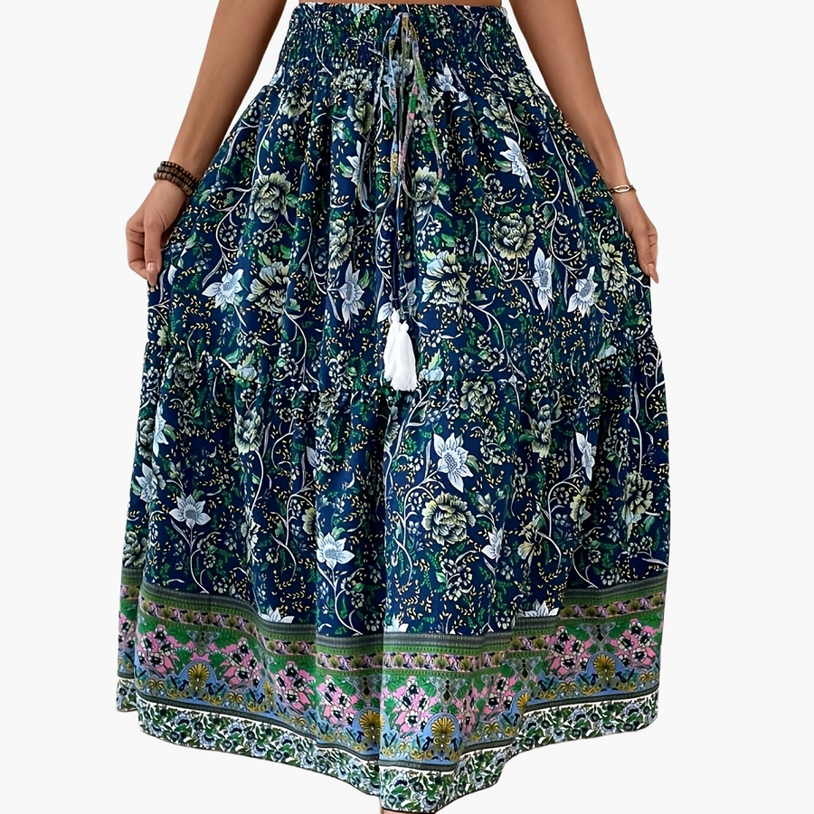 Dam Kjol Boho Lång Blommig Elegant Sommarmode Fickor
