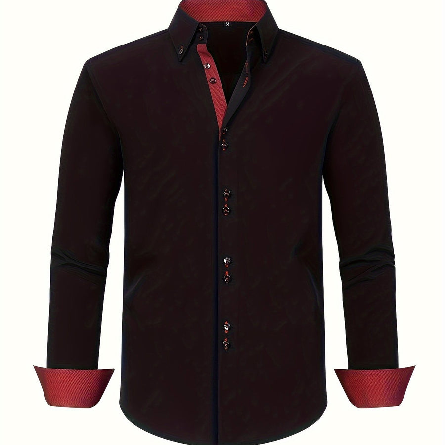 Herrskjorta Elegant Affärslook Långärmad Slim Fit – Perfekt för Kontor och Fest