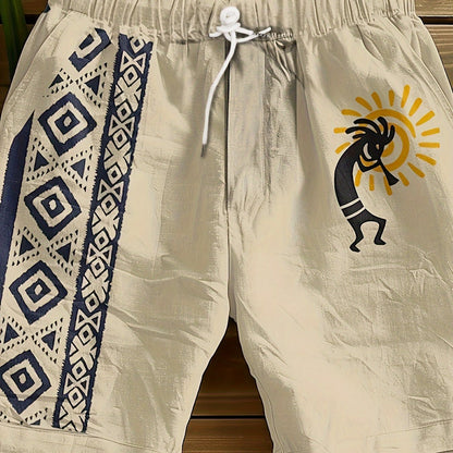 Herrshorts med etniskt mönster och konstnärligt motiv – Avslappnad stil för sommar och semester