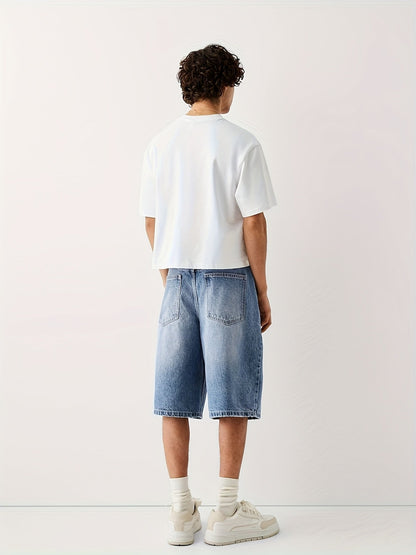Herr Bermuda Jeansshorts Lös Passform Streetwear