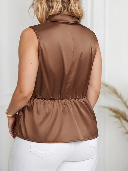 Dam Elegant Asymmetrisk Ärmlös Blus med Omlottkrage – Perfekt för Vår och Sommar