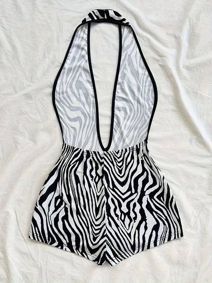 Dam Playsuit Djurmönstrad Halterneck Djärv Sommarfest Look