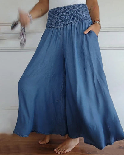 Dam Vida Byxkjol Elegant Bohemisk Stil med Hög Midja och Vida Ben – Perfekt för Vardag och Semester