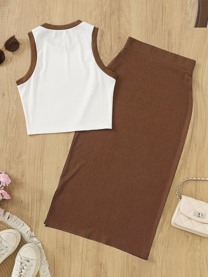 Damset – Elegant midikjol och ärmlös topp, vår/sommar, vardag & fest