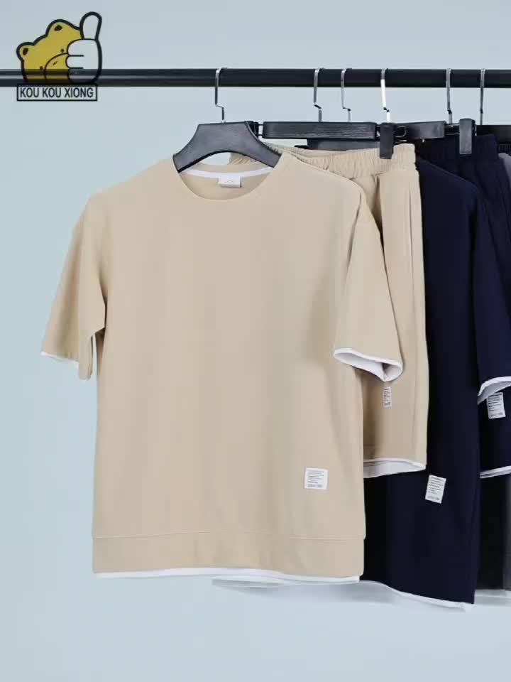 Herrset Lounge – T-shirt och Shorts, Modern Avslappnad Stil