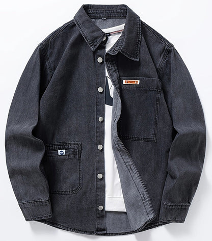 Herr Overshirt Denim – Avslappnad Skjortjacka för Vardag och Fritid