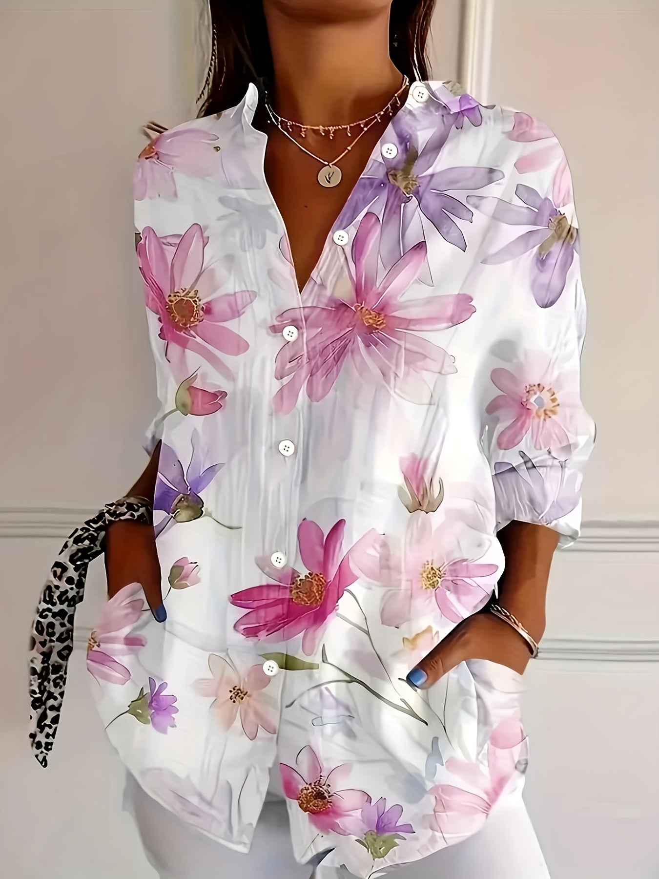 Dam Blommig Långärmad Skjorta – Elegant Vår/Sommar Stil för Avslappnad och Trendig Look