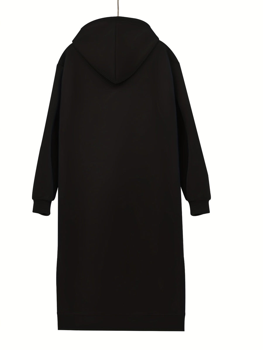 Dam Hoodiedress med Fickor, Lång Ärm och Sidosprund i Mjukt Material