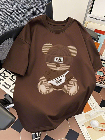 Herr T-shirt Streetwear med Tryck – Trendig Björn Urban Stil Kortärmad Top