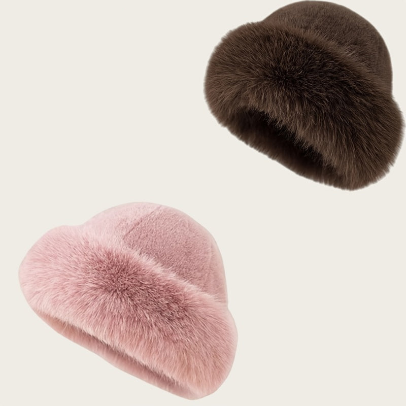Fuskpäls vintermössa set 2-pack, mjuk varm mössa för kyla