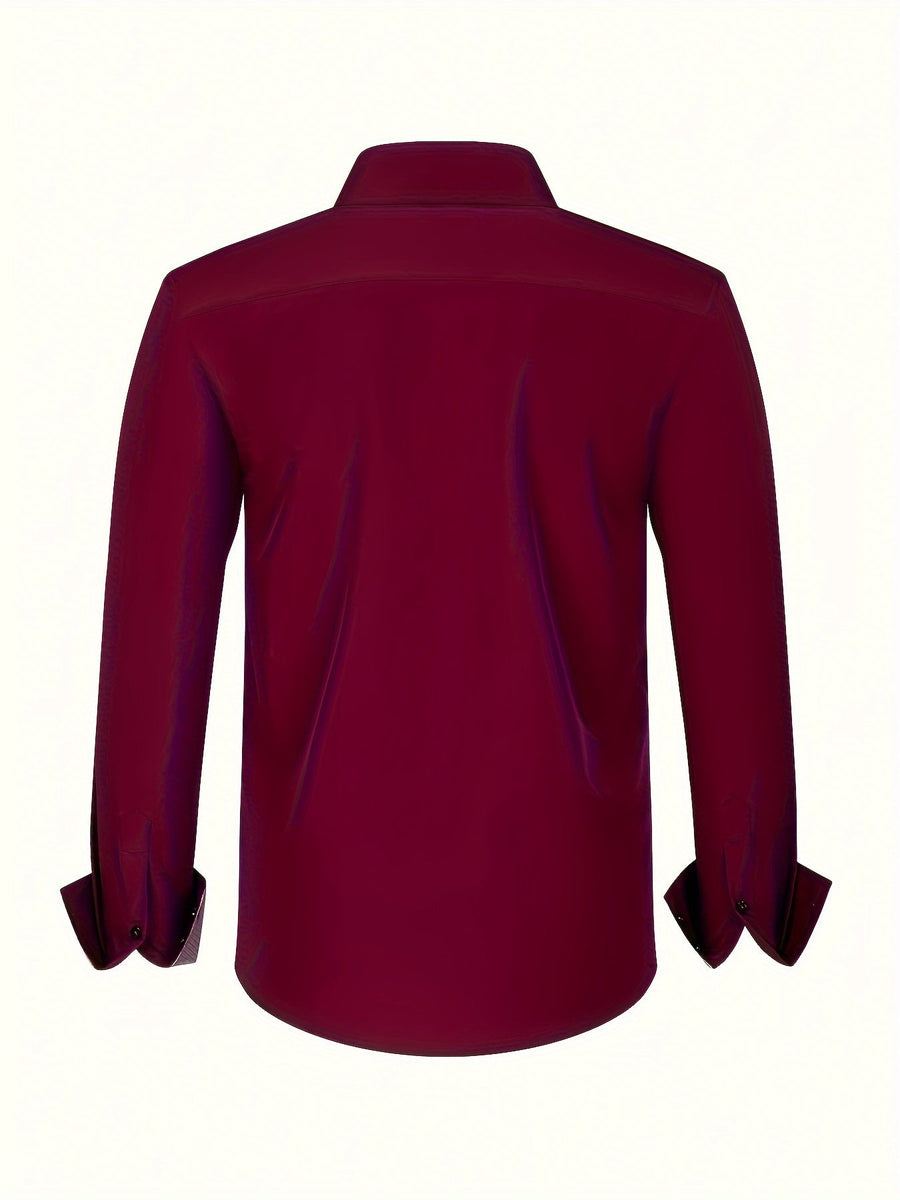 Herrskjorta Elegant Affärslook Långärmad Slim Fit – Perfekt för Kontor och Fest
