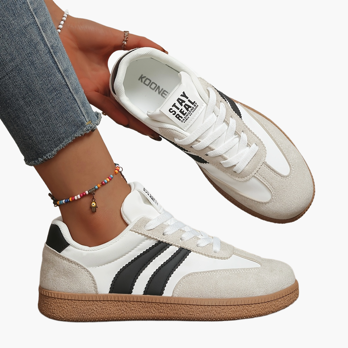 Dam Sneakers Retro Stil Vardagsträningsskor Avslappnad Komfort
