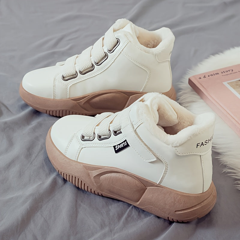 Höga sneakers med varmt foder och kardborreband, vit/svart