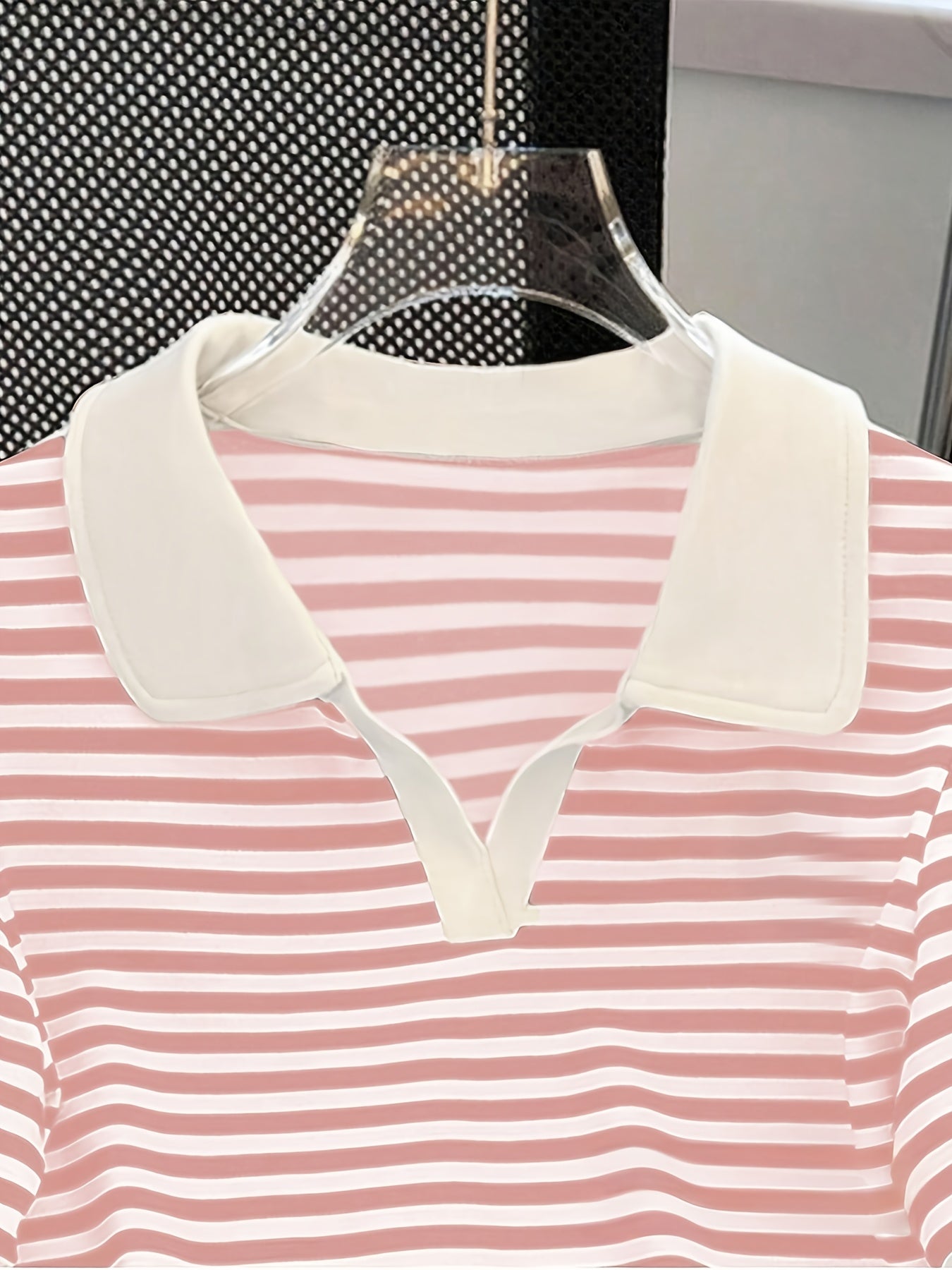 Damers Preppy Randig Pikétröja med Krage – Kortärmad, Vardagsstil, Smart Casual