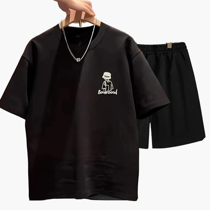Herrarnas avslappnade set med tryck – t-shirt och shorts, perfekt för vardagsbruk