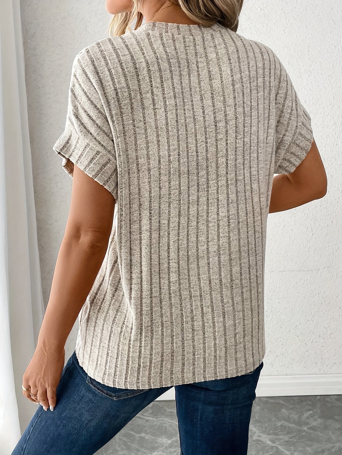 Dam Topp Elegant Randig Kortärmad Vardagsblus