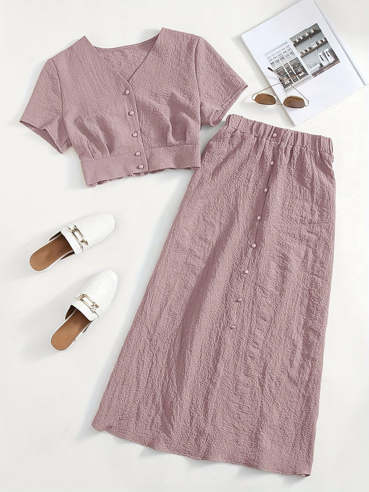 Dam Set Tvådelad Kjol och Kortärmad Crop Top Elegant Vår Sommar