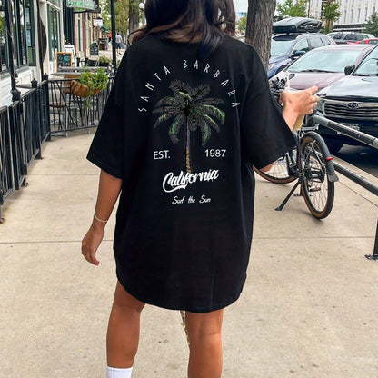 Damtopp T-shirt med tryck – Oversized streetstyle Santa Barbara California, sommar casual