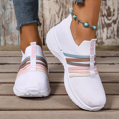 Dam Sneakers Slip-on Sportiga Vardagsskor Låg Modell – Trendig Randig Design