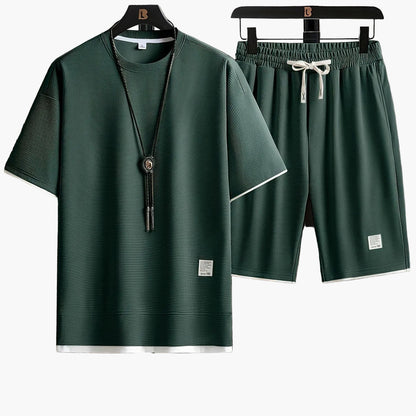 Herrset Lounge – T-shirt och Shorts, Modern Avslappnad Stil