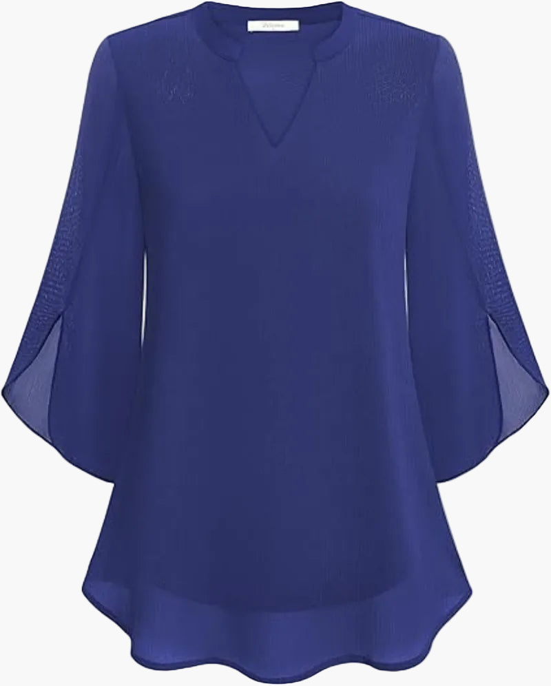 Dam Blus Elegant Vardagsstil med Lätt Vid Ärmskärning – Perfekt för Arbete & Fritid