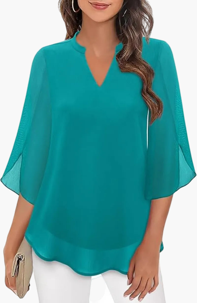 Dam Blus Elegant Vardagsstil med Lätt Vid Ärmskärning – Perfekt för Arbete & Fritid