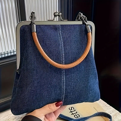 Damväska Vintage Stil med Ramstängning och Trähandtag – Modern Retro Accessoar