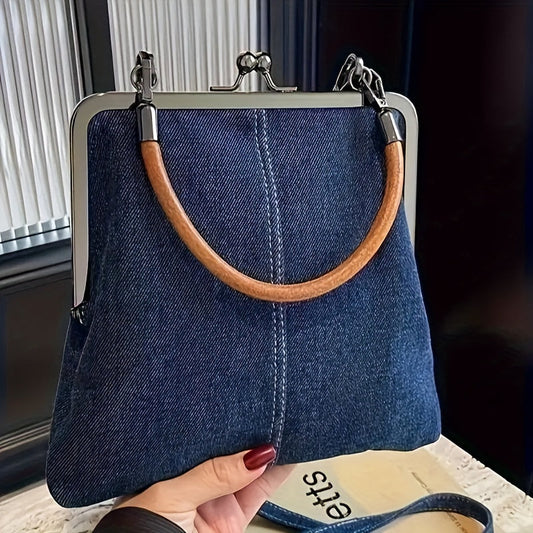 Damväska Vintage Stil med Ramstängning och Trähandtag – Modern Retro Accessoar