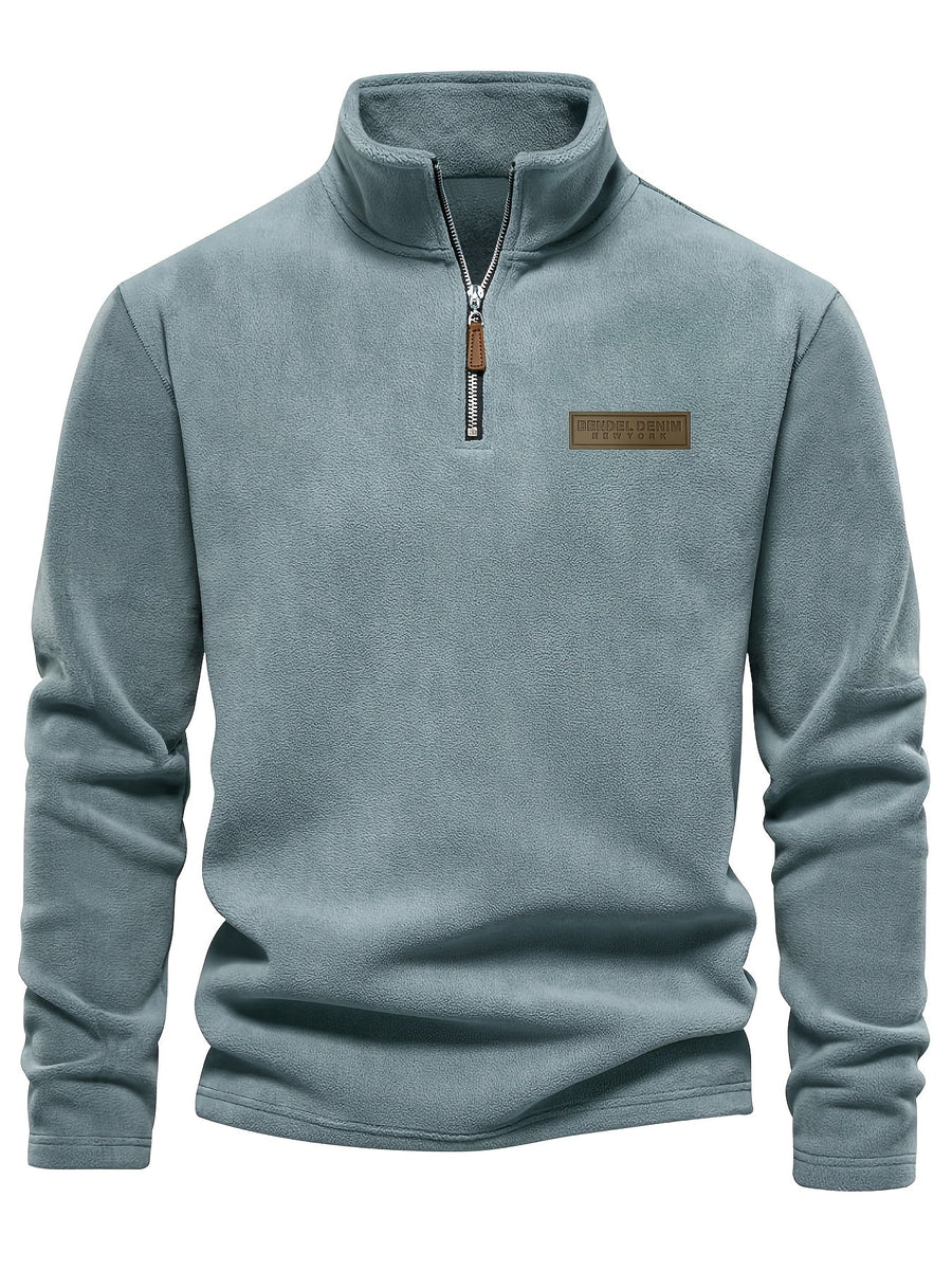 Men's Quarter-Zip Fleece Pullover with Logo Patch