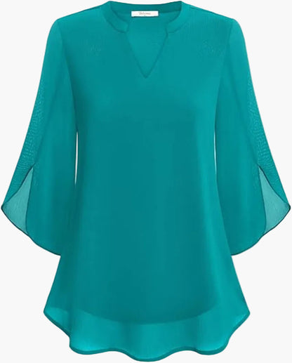 Dam Blus Elegant Vardagsstil med Lätt Vid Ärmskärning – Perfekt för Arbete & Fritid