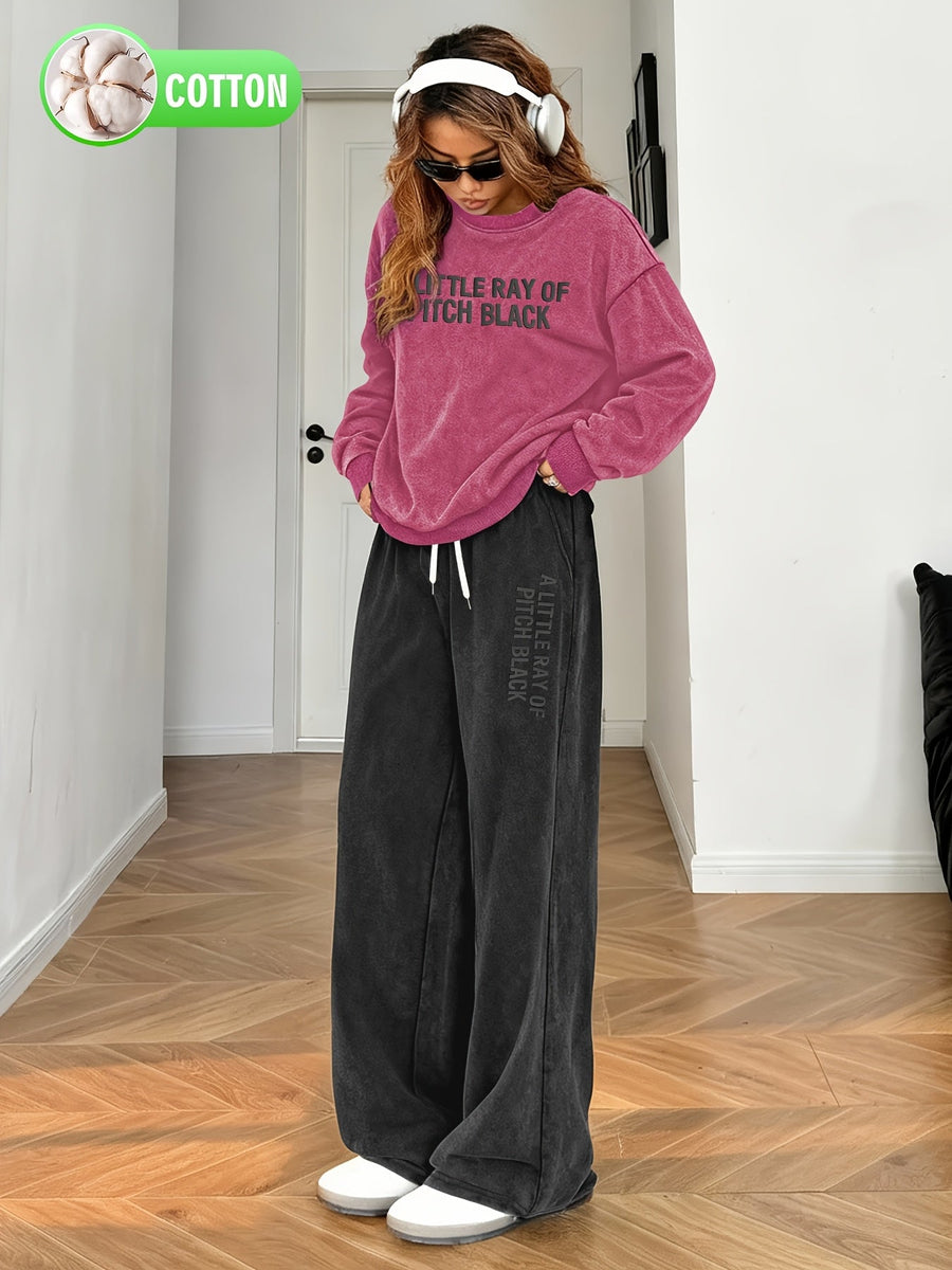 Färgad Oversized Tröja & Vida Byxor Set med Tryck