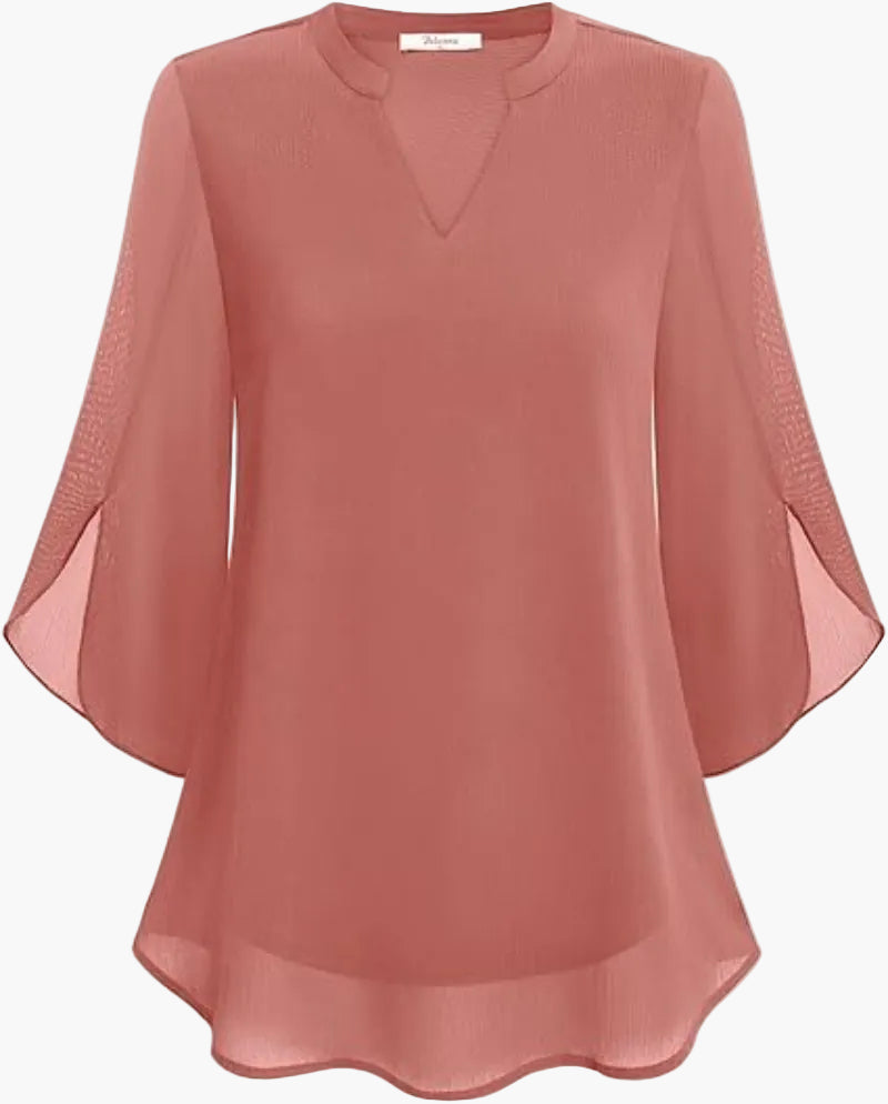 Dam Blus Elegant Vardagsstil med Lätt Vid Ärmskärning – Perfekt för Arbete & Fritid