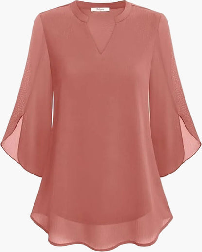 Dam Blus Elegant Vardagsstil med Lätt Vid Ärmskärning – Perfekt för Arbete & Fritid