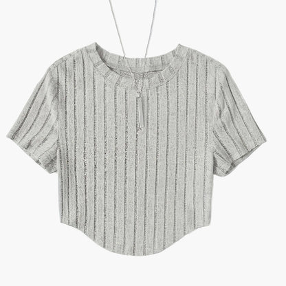 Dam Topp Kortärmad Ribbad Crop Top Casual Sommar