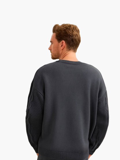 Herr Stickad Tröja med Kabelmönster – Casual Höst/Vinter Mode