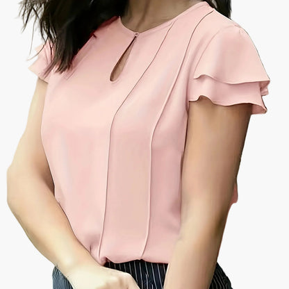 Dam Elegant Blus för Kontor och Fritid med Volangärm och Nyckelhålsdetalj