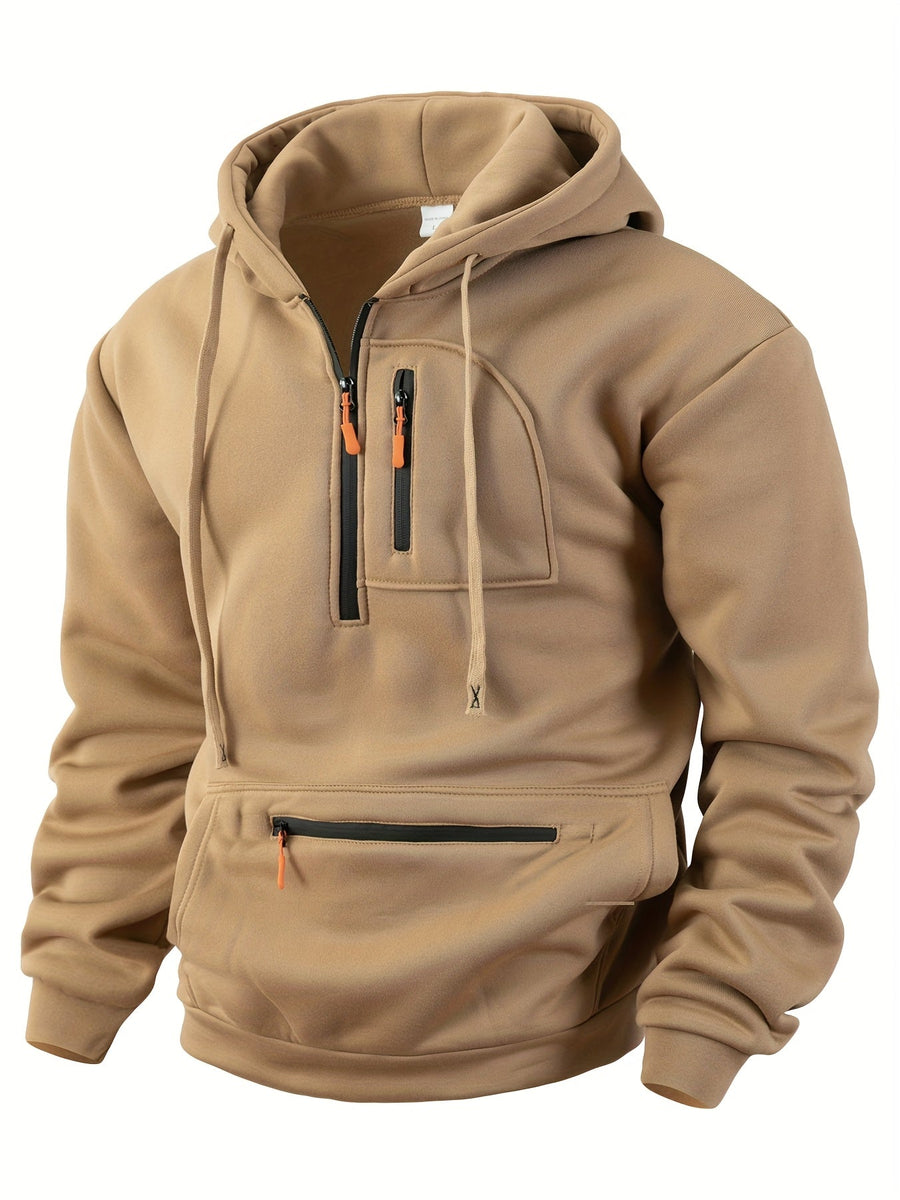 Unisex Hoodie med Halvdragkedja och Fickor, Flerfärgad