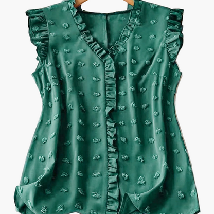Dam Elegant Blus med Volangdetaljer och V-ringning för Vardagsbruk