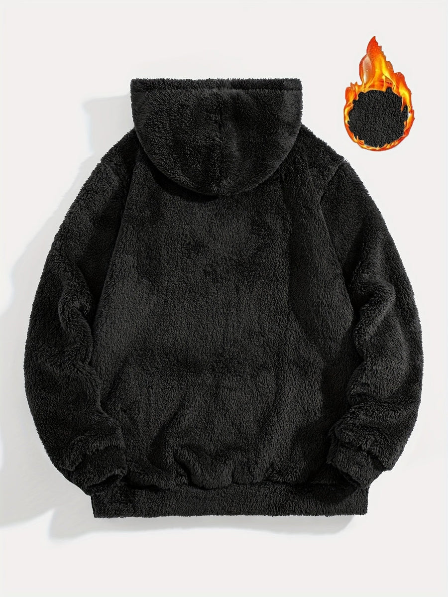 Unisex teddy fleece hoodie med huva och känguruficka, mysig tröja för dam och herr
