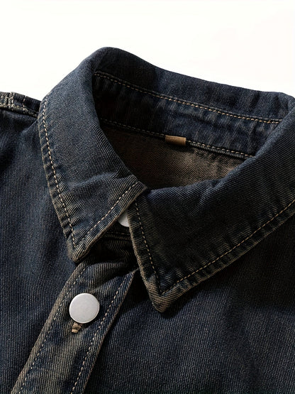 Herr Overshirt Denim – Avslappnad Skjortjacka för Vardag och Fritid