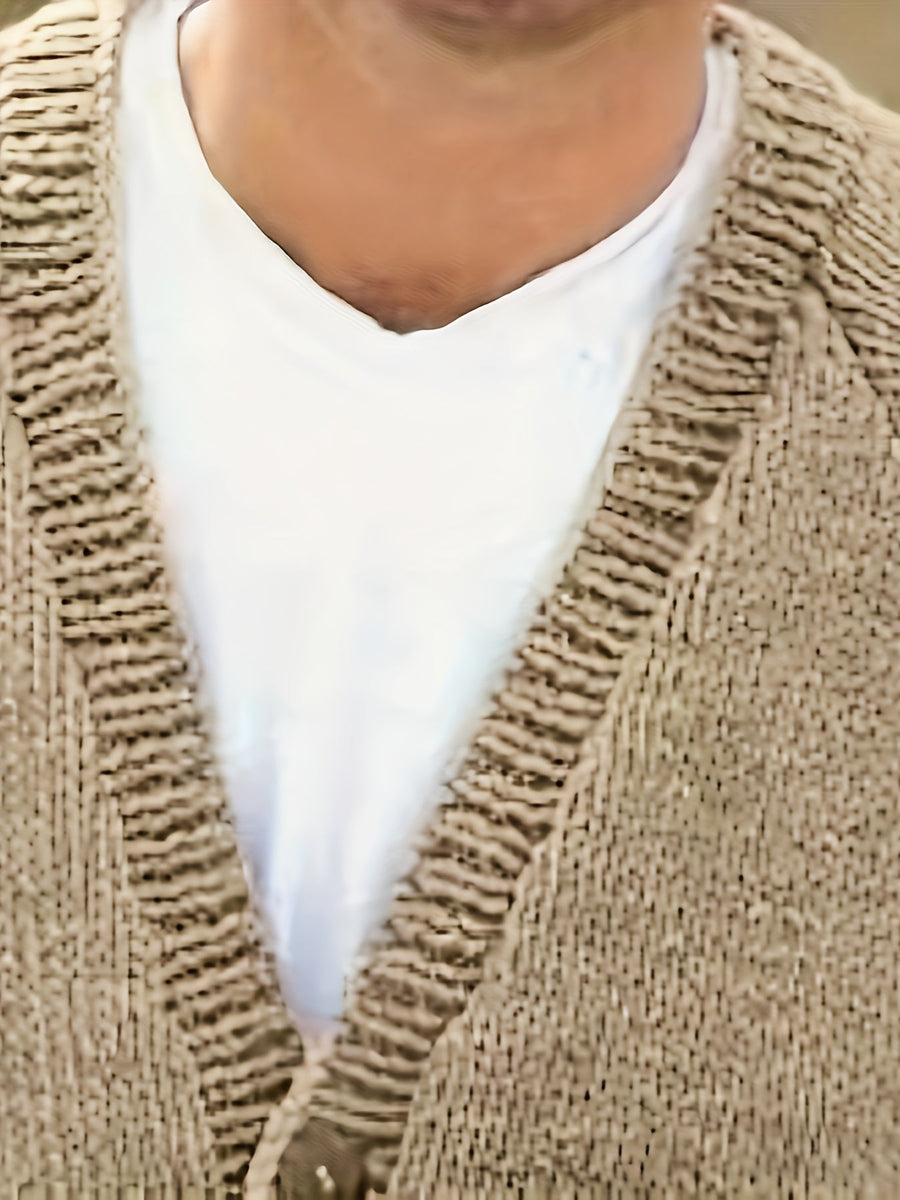 Herr kofta i stickat material med knappar, beige