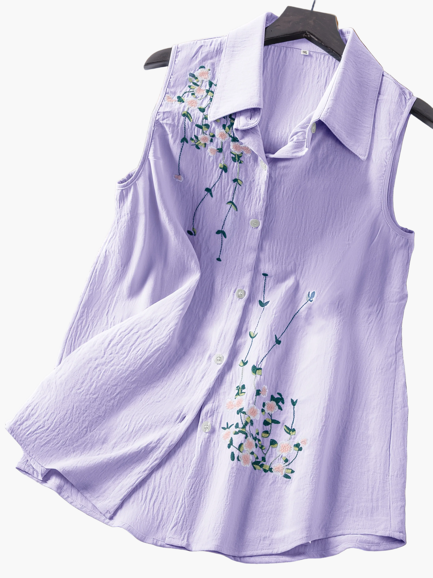 Dam Ärmlös Elegant Blus med Broderade Blommor – Perfekt För Vardag och Kontor