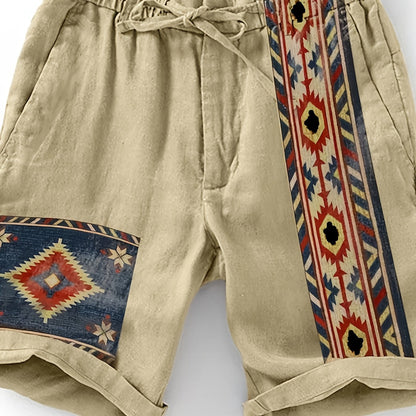 Herrshorts med etnisk och geometrisk design – Trendiga avslappnade shorts för sommar och semester