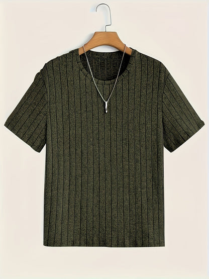 Herr T-shirt med trendigt ribbat mönster och avslappnad passform – Perfekt för vardag och stilrena lager på lager-outfits