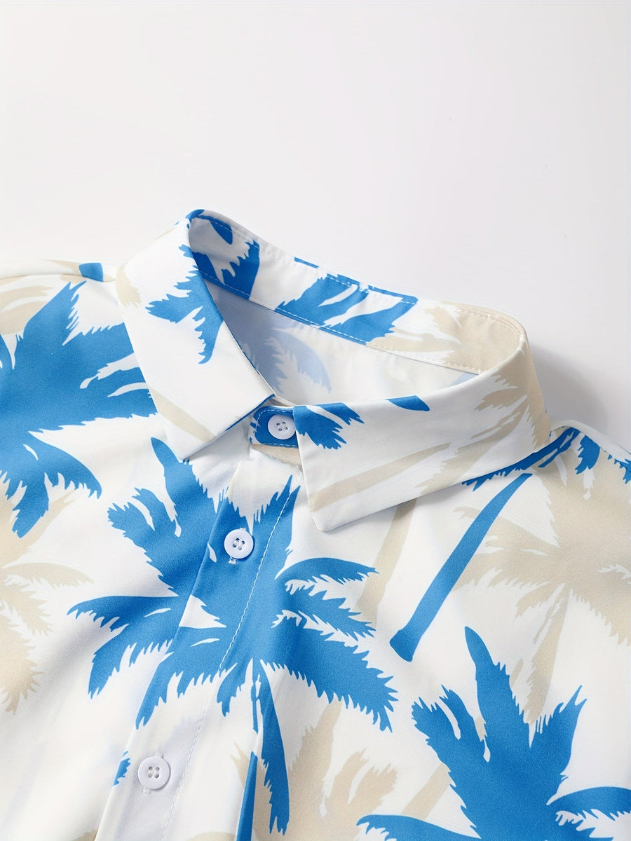 Herr Skjorta med Palmtryck och Shorts – Semesterset för Strand och Sommar