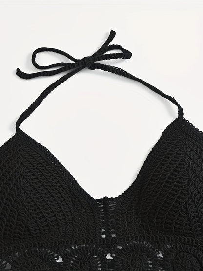Dam Halterneck Virkad Boho Top för Festival och Strand